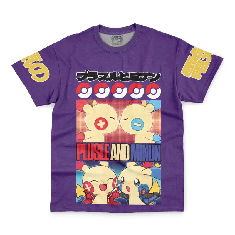 Plusle and Minun Pokemon Streetwear T-Shirt - Image 2