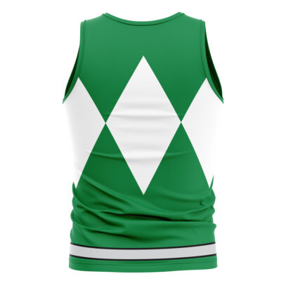 The Green Ranger Mighty Morphin Power Rangers Tank Top features a large white diamond pattern on the back and two horizontal white and black stripes near the bottom.