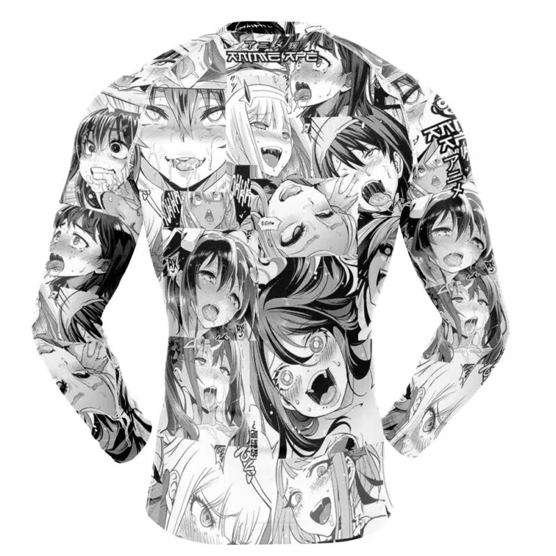 Manga Ahegao Long Sleeve Rash Guard Compression Shirt - Image 2