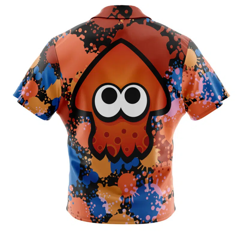 Orange Squid Aloha Splatoon Button Up Hawaiian Shirt - Image 2