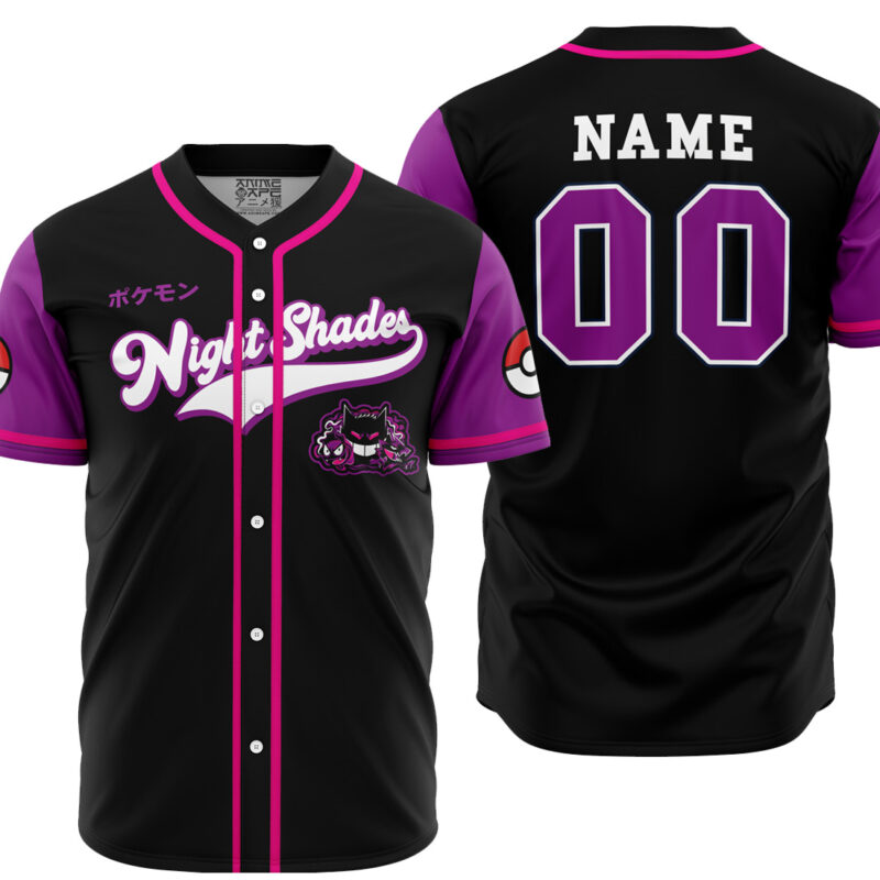Personalized Night Shades Ghost Type Pokemon Baseball Jersey
