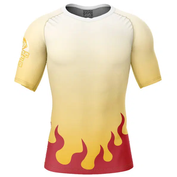 Kyojuro Regoku Demon Slayer Short Sleeve Rash Guard Compression Shirt