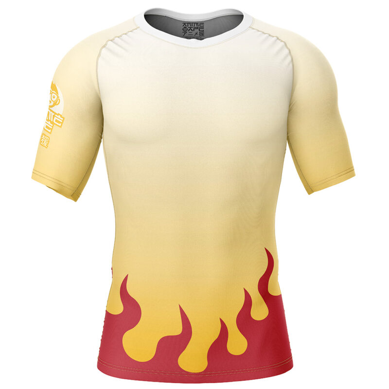 Kyojuro Regoku Demon Slayer Short Sleeve Rash Guard Compression Shirt