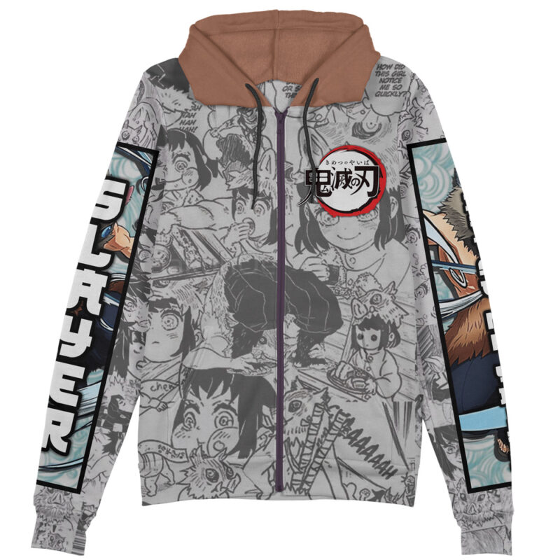 Hashibira Inosuke Manga Collage Demon Slayer Streetwear Zip Hoodie Jacket - Image 2