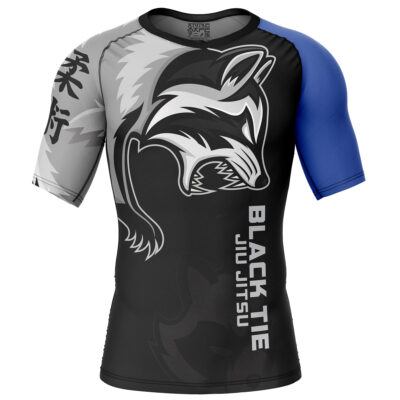 Rabid Raccoon Black Tie Blue Belt Short Sleeve Rash Guard