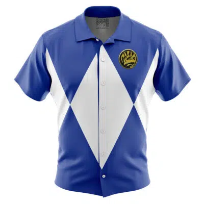 Blue Ranger Mighty Morphin Power Rangers Button Up Hawaiian Shirt