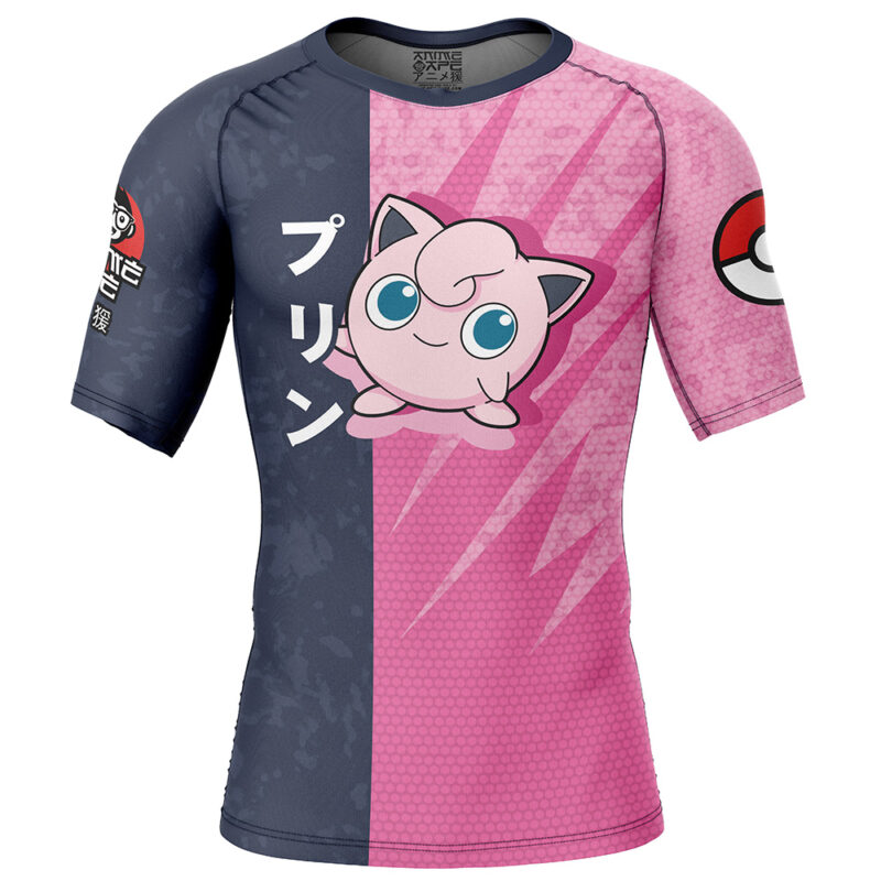 Jigglypuff Attack Pokemon Short Sleeve Rash Guard Compression Shirt