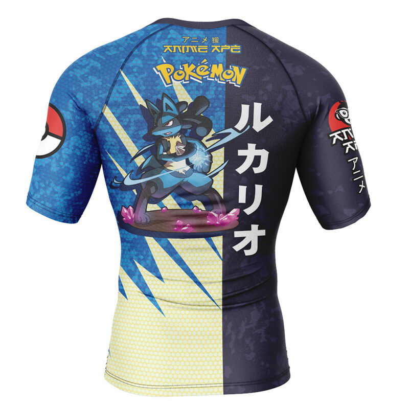 Lucario Attack Pokemon Short Sleeve Rash Guard Compression Shirt - Image 2