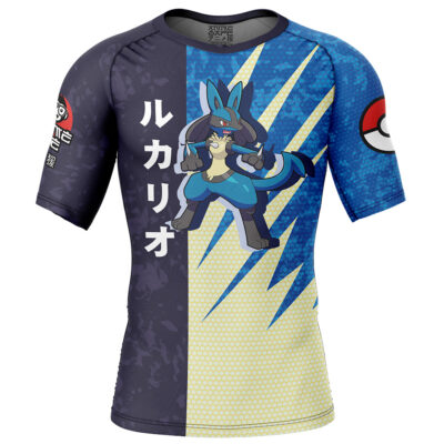 Lucario Attack Pokemon Short Sleeve Rash Guard Compression Shirt