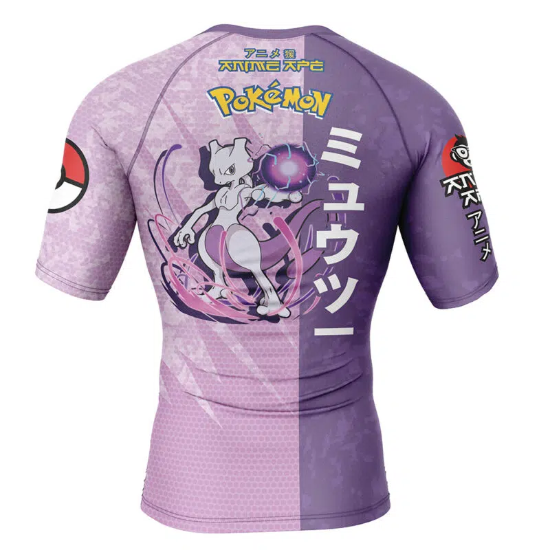 Mewtwo Attack Pokemon Short Sleeve Rash Guard Compression Shirt - Image 2