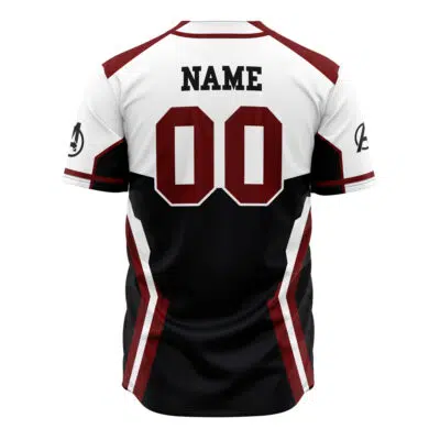 The Personalized Avengers Endgame Marvel Baseball Jersey features black, white, and maroon colors with sleeve logos, NAME and 00 printed in bold on the back, plus contrasting side stripes for a sporty look.