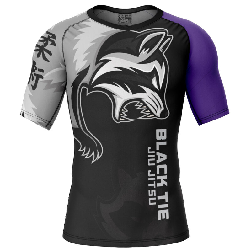 Rabid Raccoon Black Tie Purple Belt Short Sleeve Rash Guard