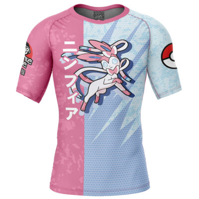 Sylveon Attack Pokemon Short Sleeve Rash Guard Compression Shirt