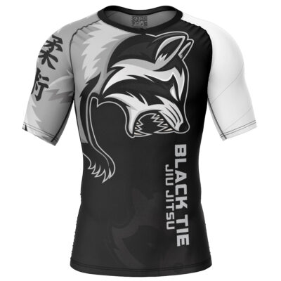 Rabid Raccoon Black Tie White Belt Short Sleeve Rash Guard