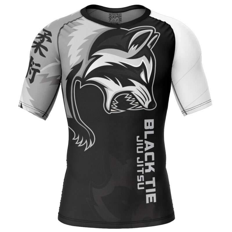 Rabid Raccoon Black Tie White Belt Short Sleeve Rash Guard