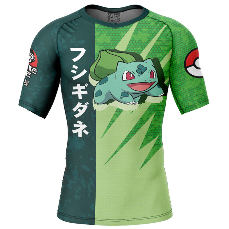 Bulbasaur Attack Pokemon Short Sleeve Rash Guard Compression Shirt