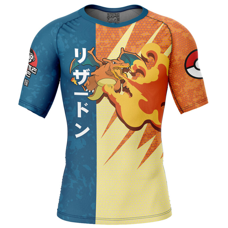 Charizard Attack Pokemon Short Sleeve Rash Guard Compression Shirt