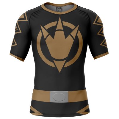 Dino Thunder Black Dino Mighty Morphin Power Rangers Short Sleeve Rash Guard Compression Shirt