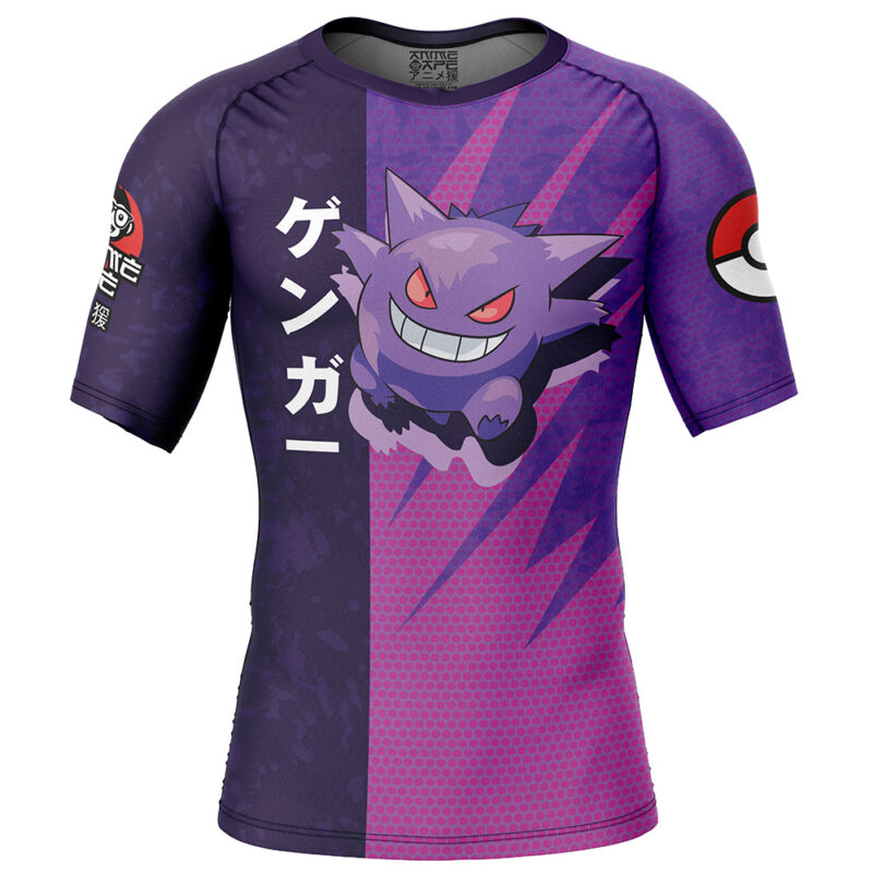 Gengar Attack Pokemon Short Sleeve Rash Guard Compression Shirt