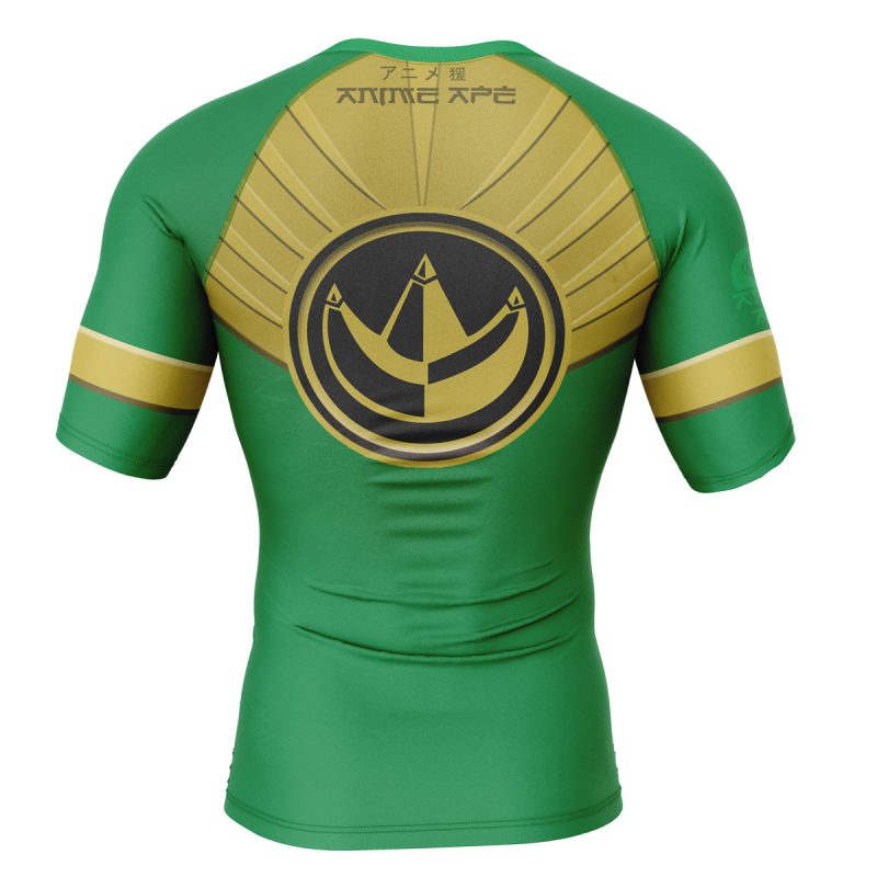 Green Ranger Gold Shield Mighty Morphin Power Rangers Short Sleeve Rash Guard Compression Shirt - Image 2