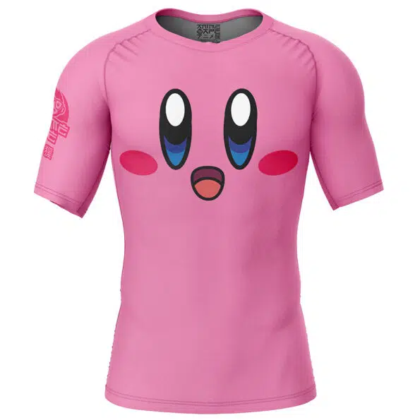 Kirby's Face Kirby's Adventure Short Sleeve Rash Guard Compression Shirt