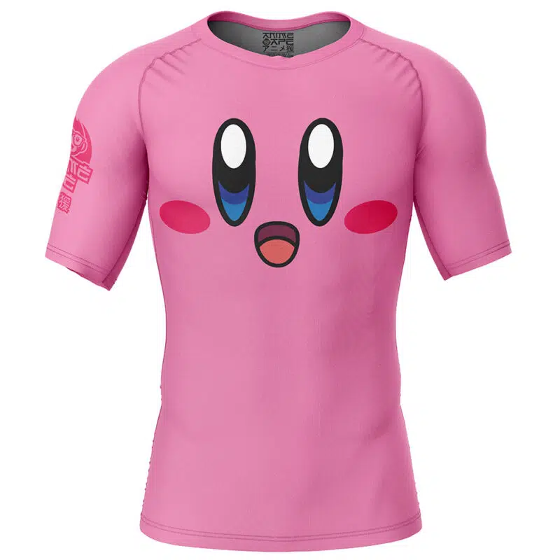 Kirby's Face Kirby's Adventure Short Sleeve Rash Guard Compression Shirt