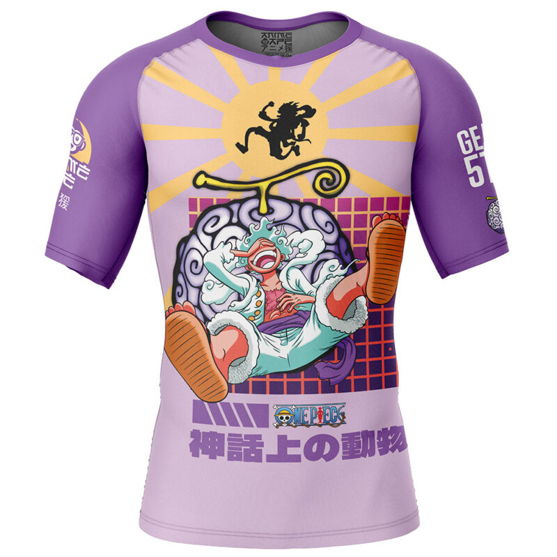 Luffy Gear 5 Sun God Nika One Piece Short Sleeve Rash Guard Compression Shirt