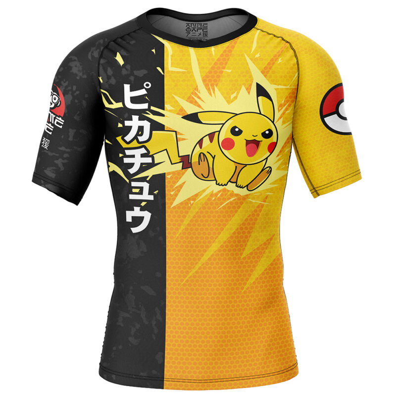 Pikachu Attack Pokemon Short Sleeve Rash Guard Compression Shirt