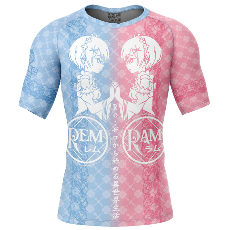 The Twins Rem and Ram Re Zero Kara Hajimeru Isekai Seikatsu Short Sleeve Rash Guard Compression Shirt