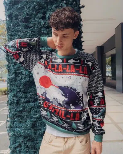 FaLaLaLa Godzil-La Godzilla Ugly Christmas Sweater