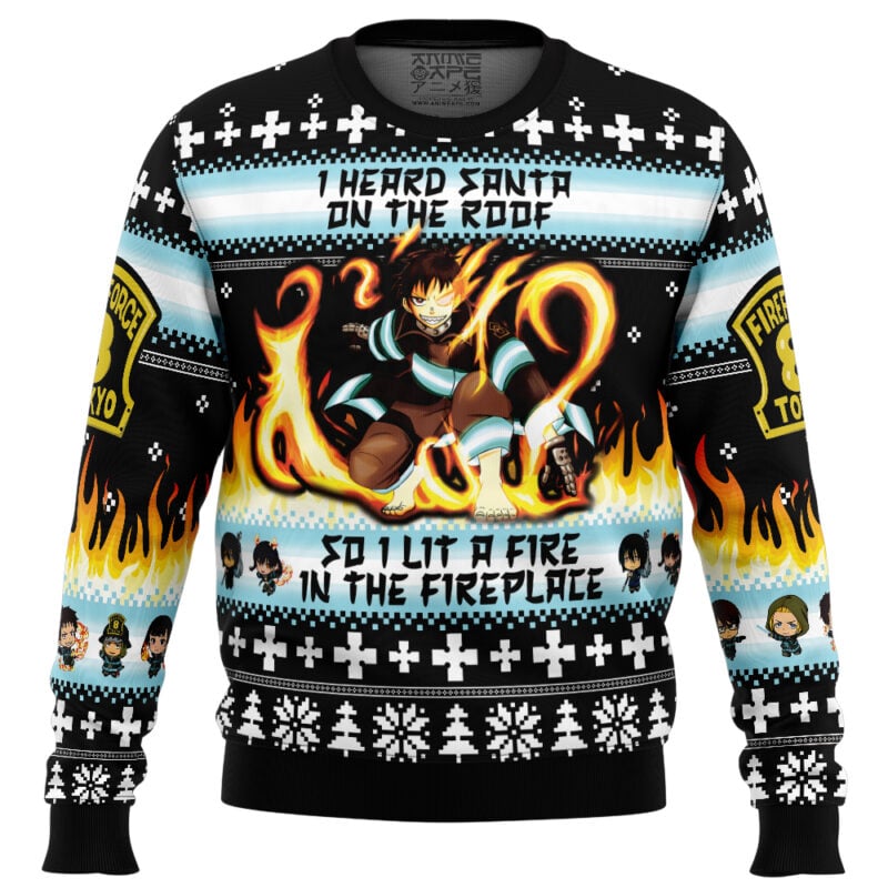 I Heard Santa on the Roof Fire Force_Ugly Christmas Sweaters