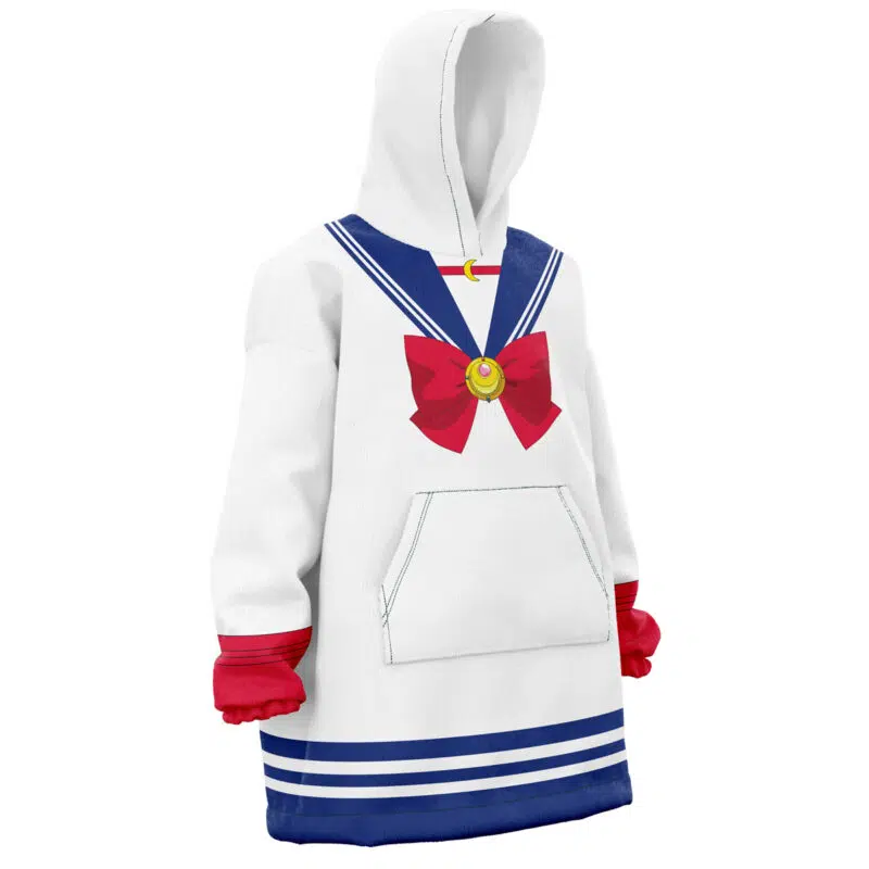 A white and blue Usagi Tsukino Sailor Moon Snug Oversized Blanket Hoodie.