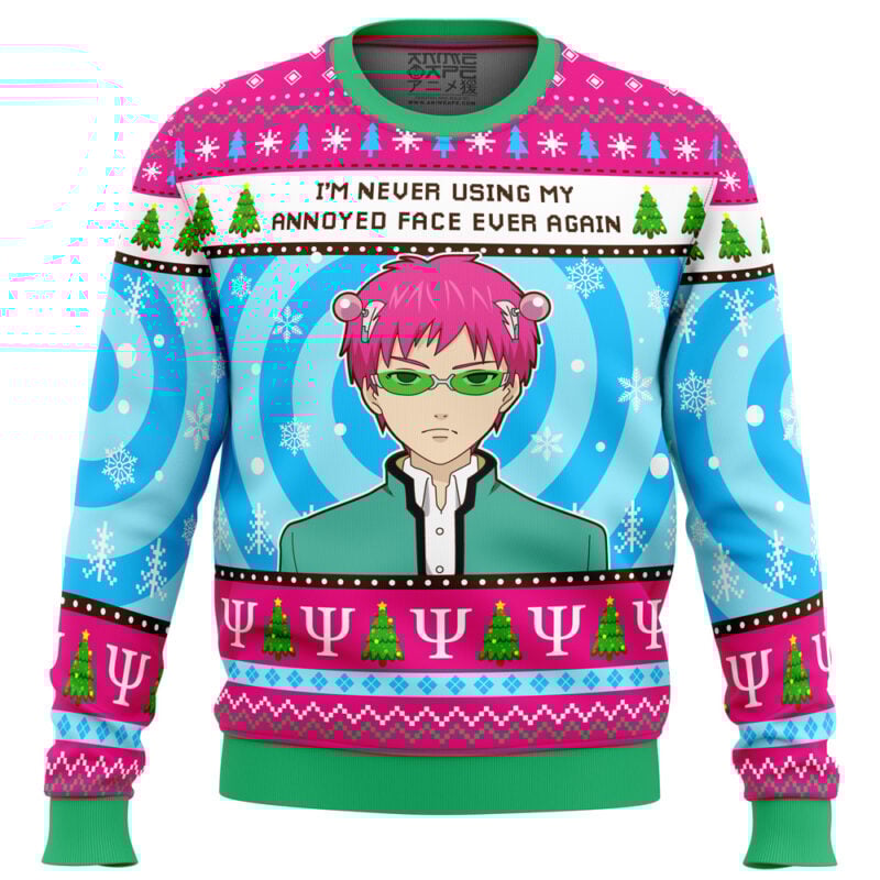 I'm Never Using The Disastrous Life of Saiki K Ugly Christmas Sweater