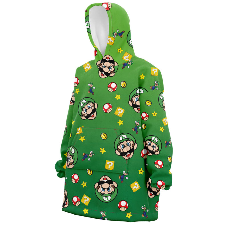 Luigi Mario Bros Pattern Nintendo Snug Oversized Blanket Hoodie - Image 2