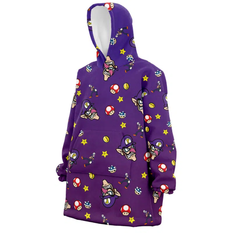 Waluigi Pattern Mario Bros Nintendo Snug Oversized Blanket Hoodie - Image 2