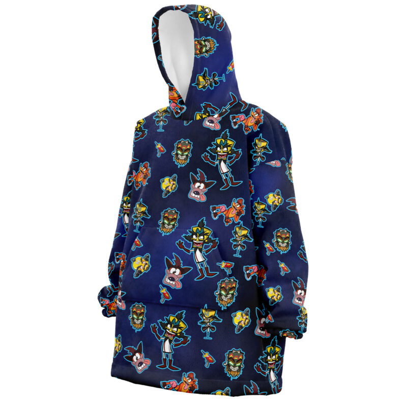 Crash and Dr. Neo Pattern Crash Bandicoot Snug Oversized Blanket Hoodie - Image 2
