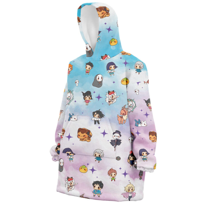 Chibi Ghibli Pattern Snug Oversized Blanket Hoodie - Image 3