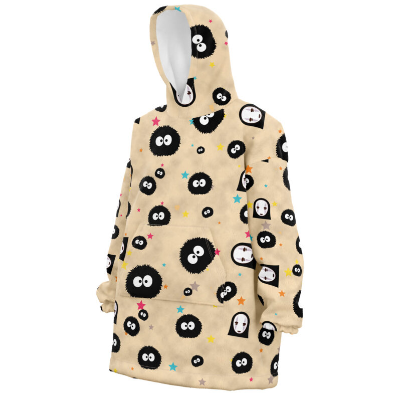 No Face Soot Sprites Pattern Spirited Away Snug Oversized Blanket Hoodie - Image 2
