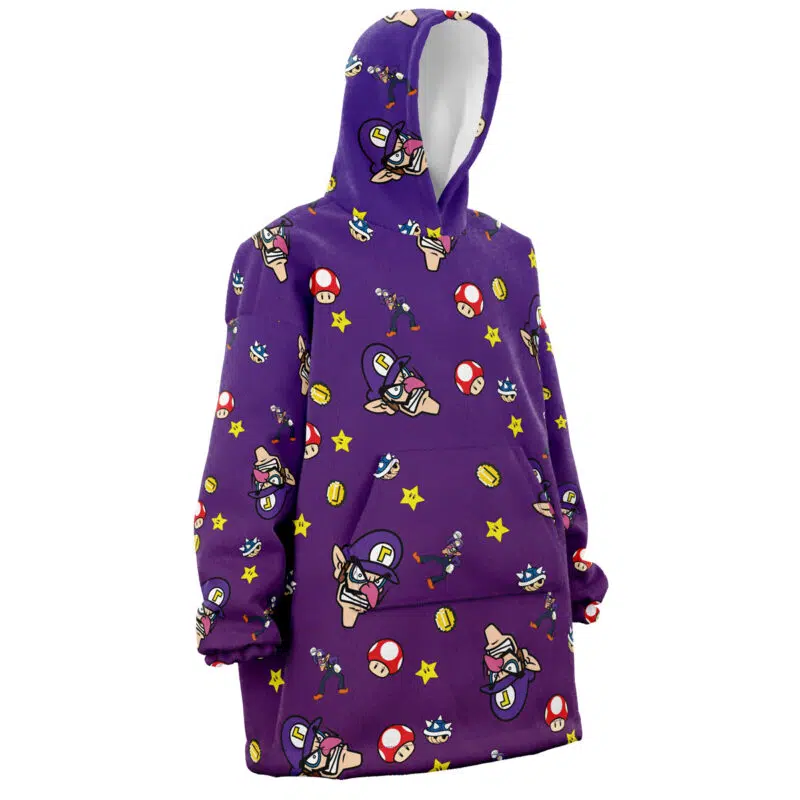 Waluigi Pattern Mario Bros Nintendo Snug Oversized Blanket Hoodie - Image 3