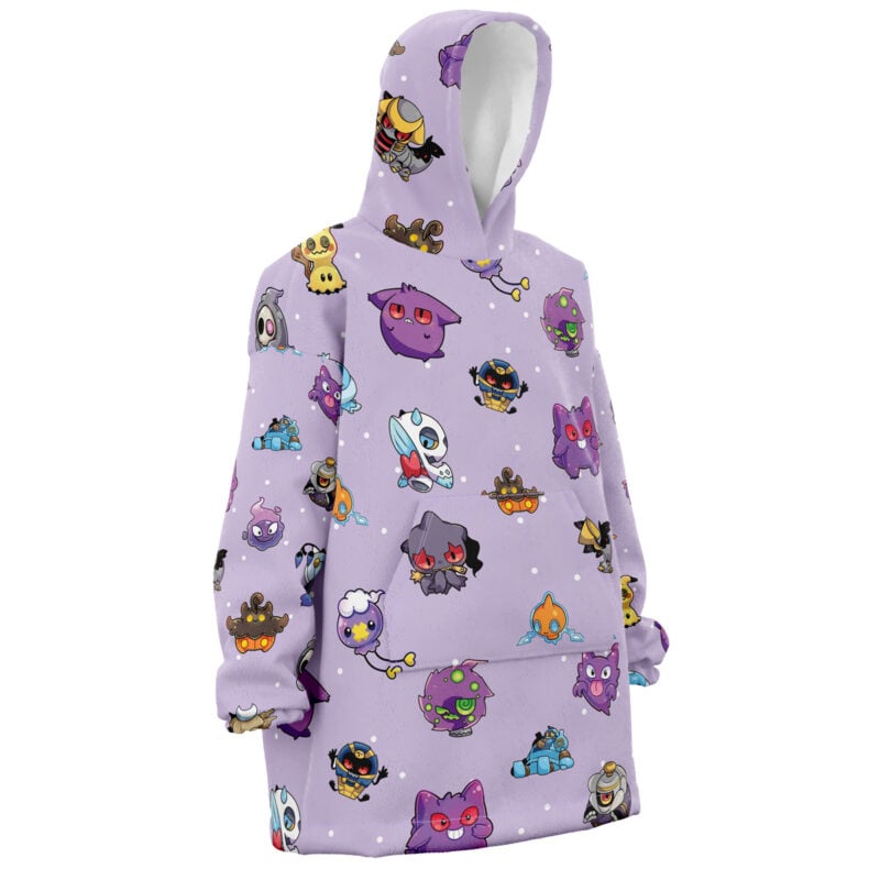 Chibi Ghost Pokemon Pattern Snug Oversized Blanket Hoodie