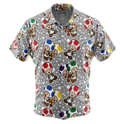 Toad Super Mario Bros Button Up Hawaiian Shirt