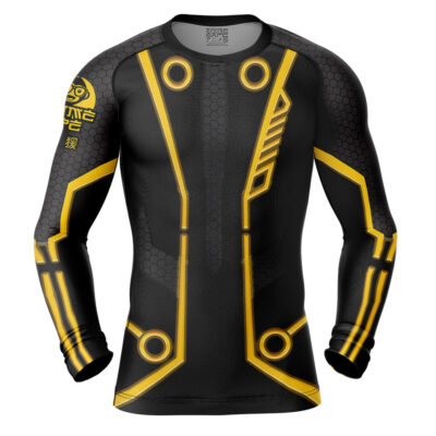 Yellow Circuits Uniform Tron Long Sleeve Rash Guard Compression