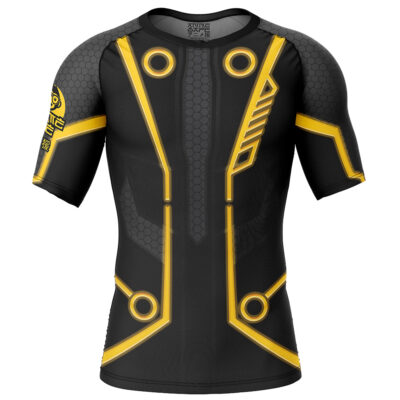 Yellow Circuits Uniform Tron Short Sleeve Rash Guard Compression Shirt