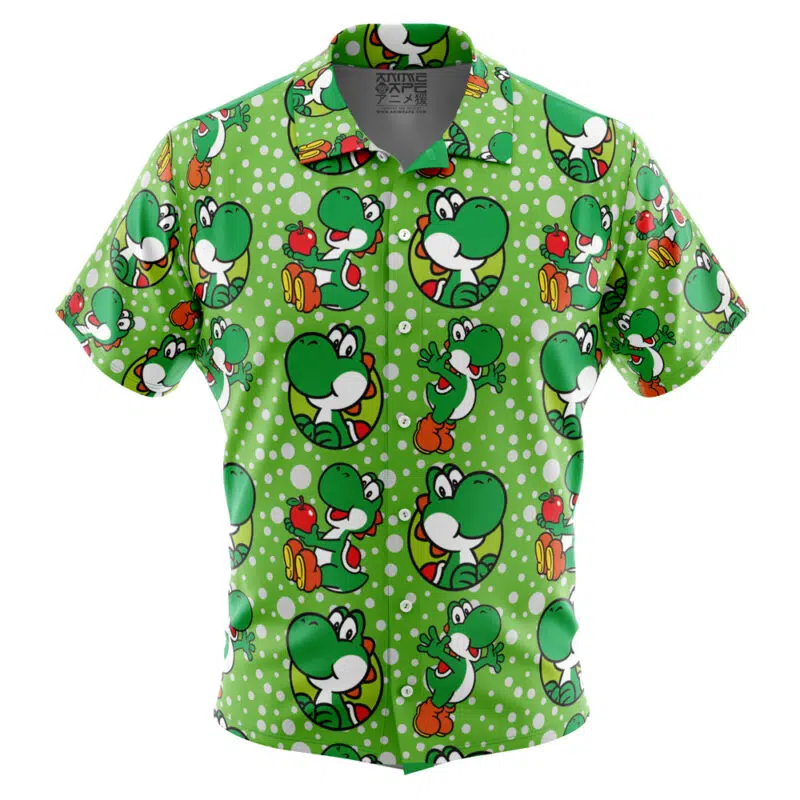 Yoshi Super Super Mario Bros Button Up Hawaiian Shirt