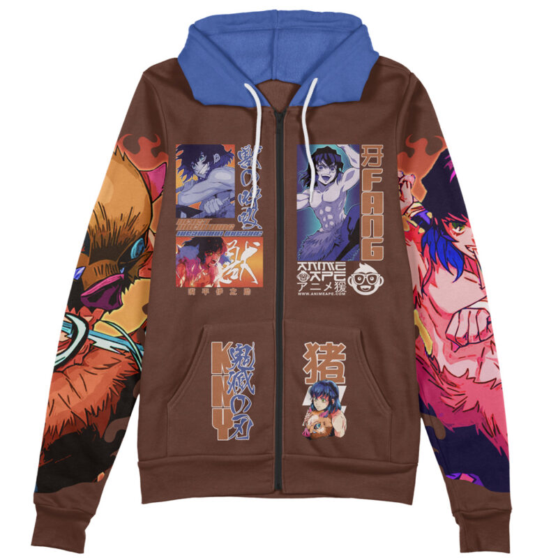 Hashibira Inosuke V2 Demon Slayer Streetwear Zip Hoodie Jacket - Image 2
