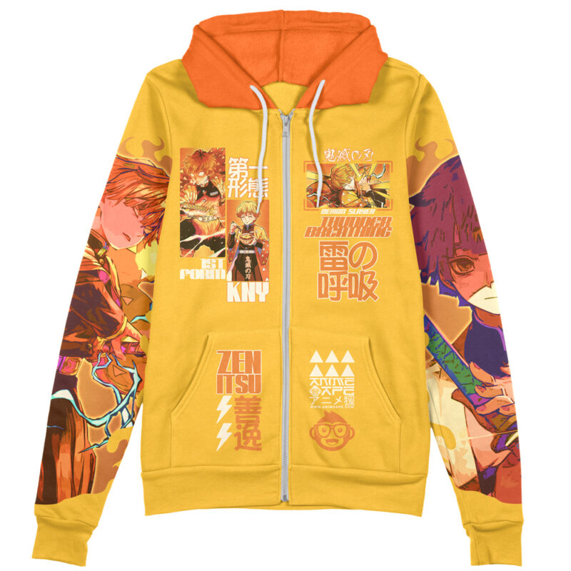 Agatsuma Zenitsu V2 Demon Slayer Streetwear Zip Hoodie Jacket - Image 2