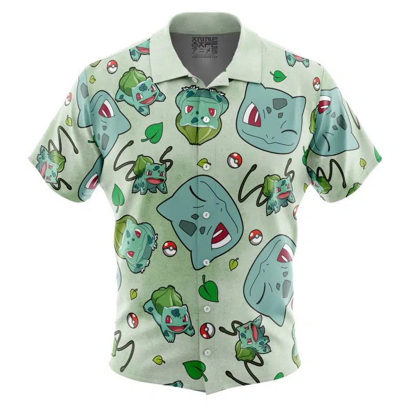 Bulbasaur Pattern Pokemon Button Up Hawaiian Shirt
