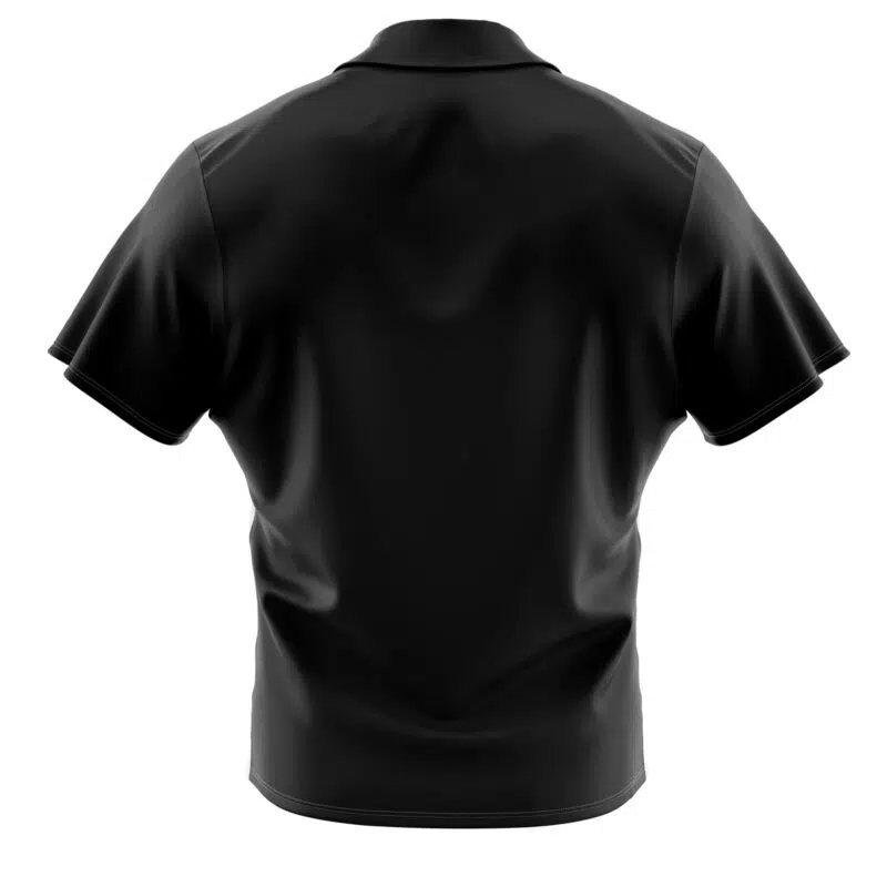 The Venom Marvel Comics Button Up Hawaiian Shirt is shown from the back, featuring smooth fabric and a classic collar. The shirt is simple with no visible logos or designs.
