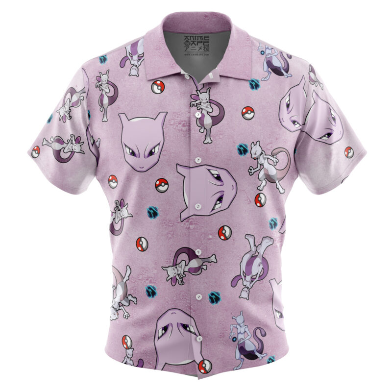 Mewtwo Pattern Pokemon Button Up Hawaiian Shirt
