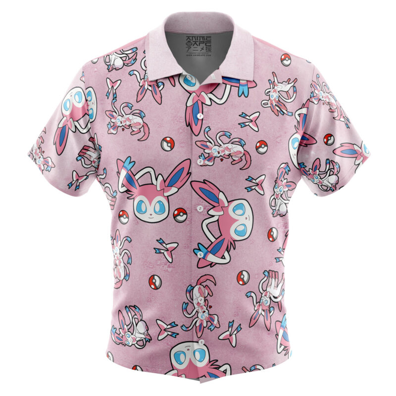 Sylveon Pattern Pokemon Button Up Hawaiian Shirt